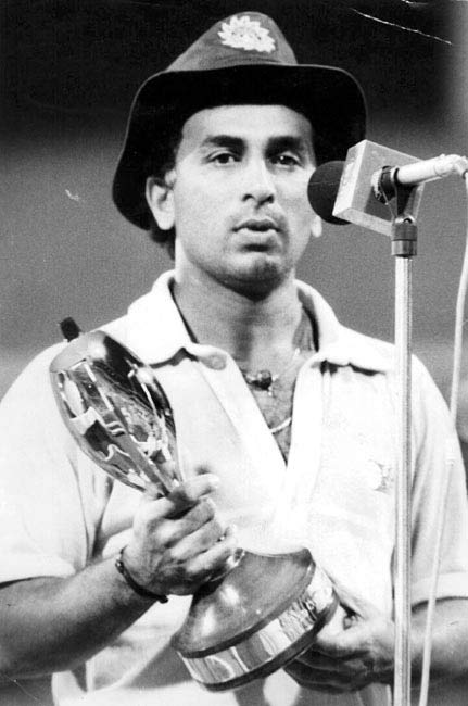 In picture: Sunil Gavaskar delivering a speech after receiving the World Championship of Cricket trophy after beating Pakistan in the final at Melbourne in 1985.